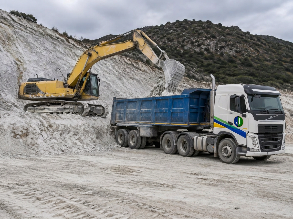 Excavadora cargando material en un camión
